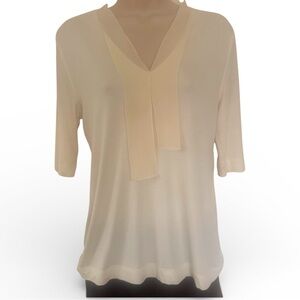 Akris Punto Women’s Cream Short Sleeve Modal Top Silk Ribbon